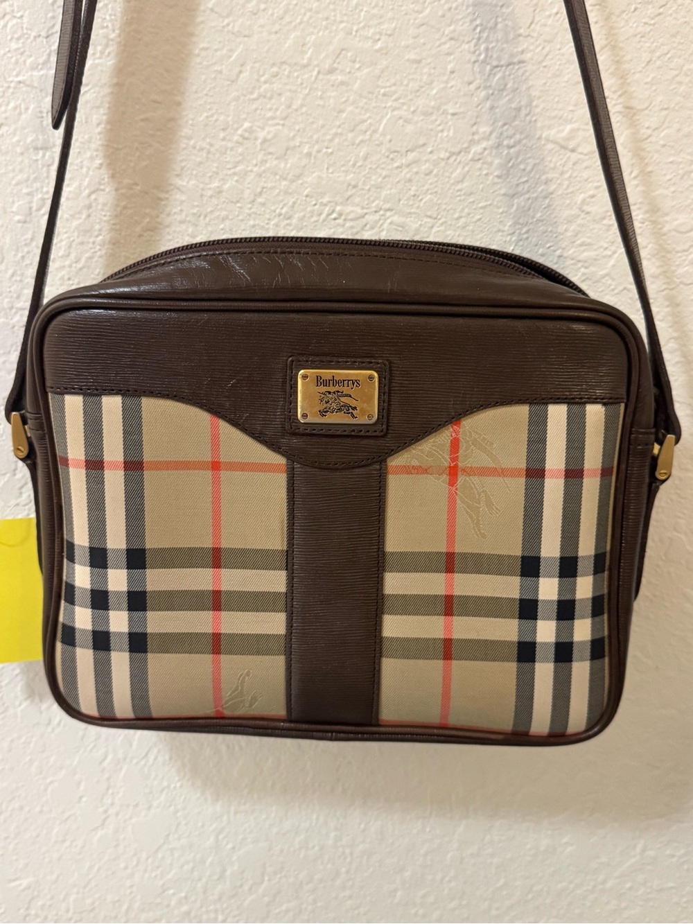 Burberry Beige Nova Check Brown Leather Messenger Bag